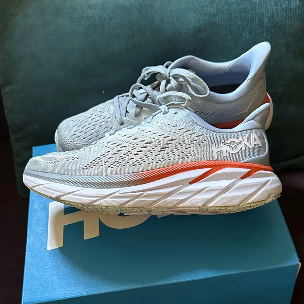 NEW! Hoka Women's Running Shoes in Light Gray with Orange Accent - Picture 6 of 8